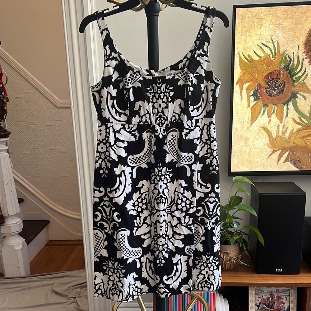 🖤 Vintage Beth Bowley Black & White Damask Mini Dress – Size 4 ✨